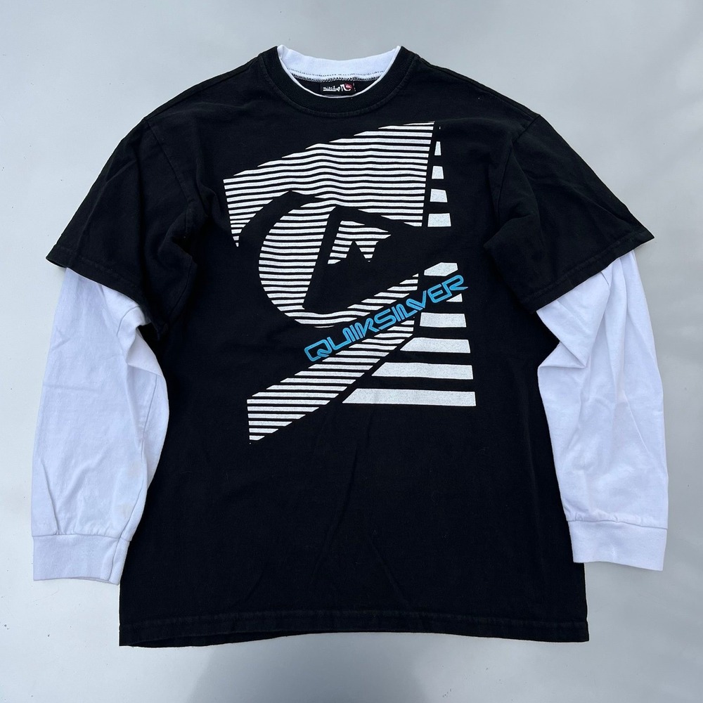 Quiksilver black & white long sleeve layered vintage tee